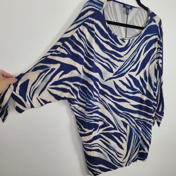 Chaps Women’s 3X Dolman Sleeve Knit Top Navy Tan Zebra Print - Picture 5 of 8
